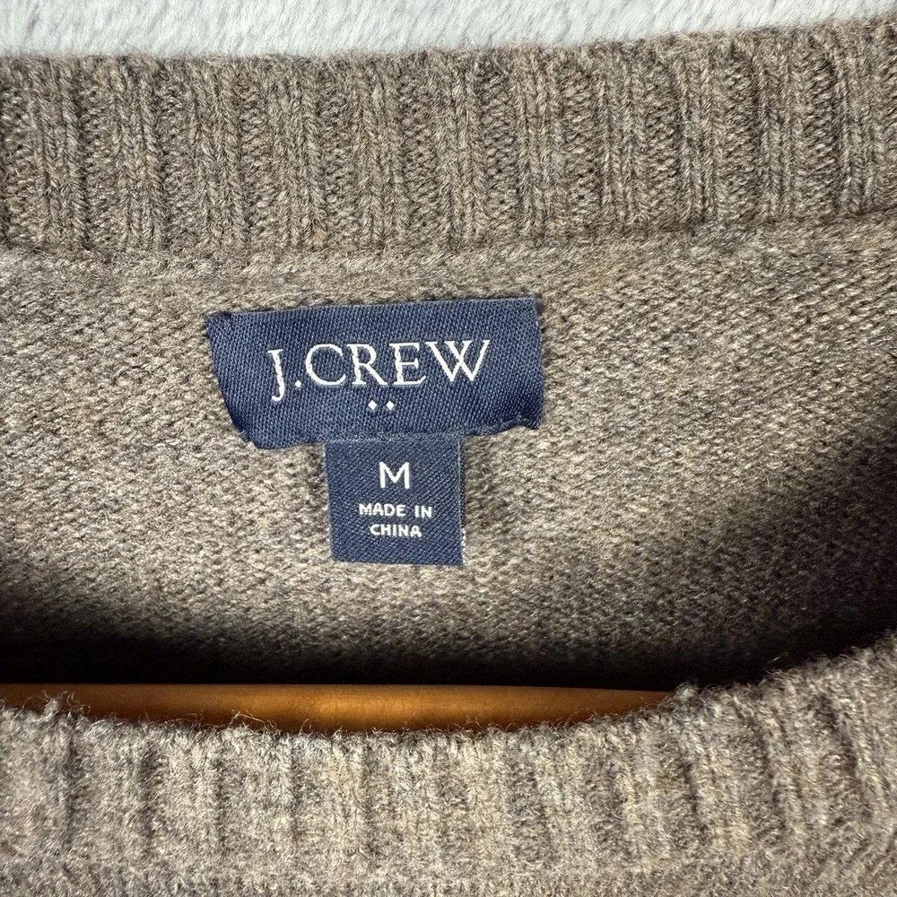 J Crew Men's Size Medium Brown Wool Blend Knit Crew Neck Sweater Preppy Academia